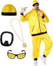 Men`s Ali G Costume Adult Yellow Tracksuit Hip Hop Rapper Fancy Dress M - XXL