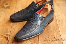 Jeffery West Blue Crocodile Leather Shoes Penny Loafers Men's UK 9 US 10  EU 43