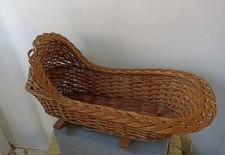 Vintage Wicker Rocking Dolls Basket Crib Display Piece Decorative 