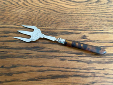 ANTIQUE ORNATE SILVER PLATED TORTOISE SHELL  HANDLE BREAD FORK