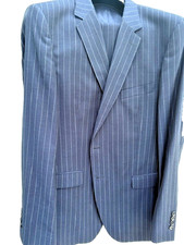 Mens chalk striped suit single breasted navy blue 46r jkt with size 40in trs 