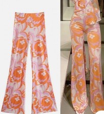 Y2K Vintage Floral Flare Pants Hippie Party Bell  High Waist Trousers L-XL