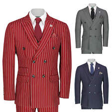 Men’s 3 Piece Double Breasted Suit Vintage Chalk Stripe Smart Classic Tailor Fit
