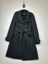 AllSaints Grey Double Breasted Belted Wool Trench Coat Size 12