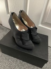 Emporio Armani Frill Front Wedge Black Shoes with Original Box Size 5 EUR 38