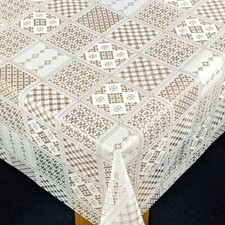 Geo Floral Lace Squares White PVC Vinyl Wipe Clean Oilcloth Tablecloth