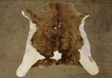 Genuine Goatskin Hide Rug Brown / White - Hair On