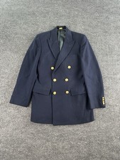 Vintage Christopher Hayes Blazer 36R Navy Wool Solid Double Breasted Crest Logo