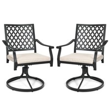 2 Piece Patio Swivel Chairs Outdoor Bistro Dining Chair Set w/Soft Cushion