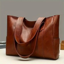 Vintage Style Brown Tote Large Capacity Casual Handbag for Women