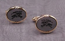 Burberry Set of 2 Gold Tone Cufflinks 1.3cm Black Enamel Stylish Design