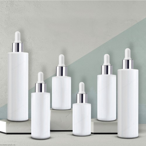 White glass dropper bottle - white,