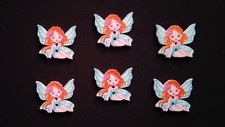 6 x Cute Fairy Wooden Buttons