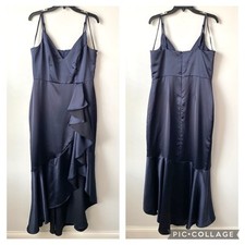 Xscape Satin Ruffle Gown Navy Blue 14