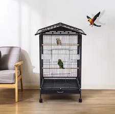 Large Metal Bird Cage with Stand on Wheels – 86cm Tall Parrot Cage with Feeders
