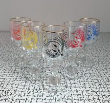 50s 60s Retro Vintage Abstract Coloured Sherry Liqueur Tot Glasses Set 5 MCM