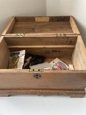Antique Vintage Oak Cabinet Sewing Box Storage Complete With Contents 