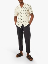 Warehouse Mens Cuban Collar Stamp Print Short Sleeve Casual Shirt Size XL