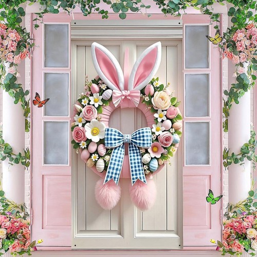 Easter bunny wreath door cover - door,