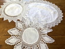 3 x Vintage Antique White Hand Crochet Lace Doilies Table Centre