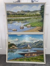 Vintage Landscape Eilean Donan Castle Boat Scene Oil Painting? Textured 1960's