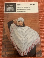 WOMENS VINTAGE CROCHET PONCHO CAPE CLOCHE HAT 34”-38” VTG KNITTING PATTERN 4076