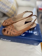 Lady Gabor Sling Back Peep Toe  Leather Sandals UK 5 in Teak Wide Fit G