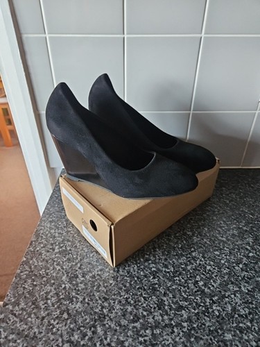 Ladie black faux suede - faux, wedge