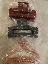 Set Of Three Medium Hair Claws Clips For All Hair Types Gray pink And Red