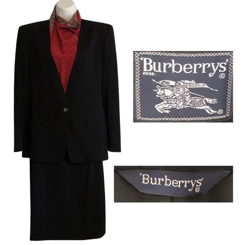 Vtg burberrys black wool - black, suit
