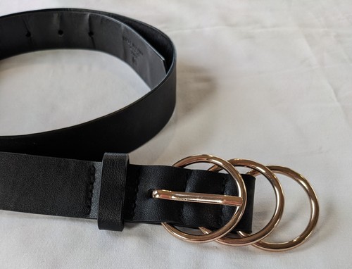 Belt black triple metal round - black,