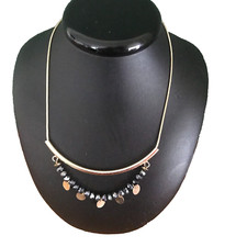 Oasis Gold Tone Snake Chain Crescent Shape Faceted Bead Necklace Collar Length