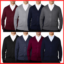 Mens Cardigan Button Up V Neck Knitted Classic Sweater Jumper Casual M-2XL (903)