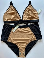 WOLF & WHISTLE HIGH WAISTED BIKINI UK 26 BACK & GOLD BNWT
