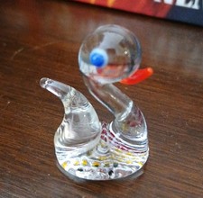 Clear Glass Miniature Duck Possibly From Whitby Cute Blue Eyes