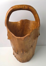 Large Vintage Wooden Bucket made out of 1 piece of wood 48 cm Tall.