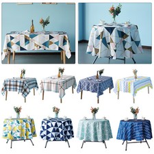 Printed Table Cover Cloth Polyester Fabric Dining Tablecloth Round Rectangle
