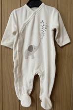 Mamas and Papas white Elephant and Stars sleep suit. 0-3 months