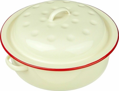 Cream enamel round roaster - enamel,