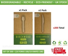 200x KNIFE FORK WOODEN CUTLERY