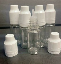 10ml Empty Plastic Bottles Clear PET Essential Oils Liquid White Cap QUALITY UK
