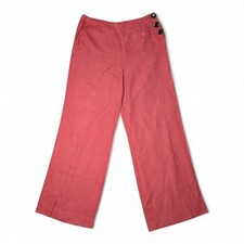 Boden 100% Linen Wide Leg Trousers UK 14L Red Button Detail Summer Casual