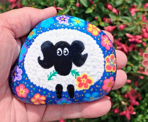 Hand painted pebble stone - pebble, rock