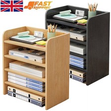 5 Tier Wooden Office Files Filing Tray A4 Paper Document Holder Desk Organizer