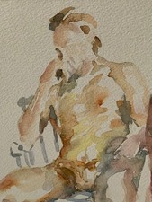 VINTAGE MALE & FEMALE NUDE WATERCOLOUR PAINTING DOUBLE SIDED LIFE STUDY FIGURE