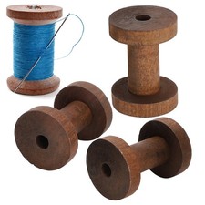 .›3Pcs Wooden Spools Reels Dark Brown Chic Bobbins For Crafts DIY Sewing Thread