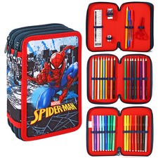 Spiderman 3 Tier Pencil Case Multi Compartment Colouring Pens Pencils Set
