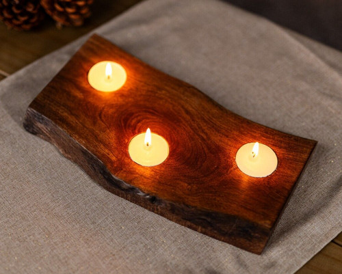Wooden tealight holder with - wooden,