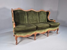 Vintage Rococo Style Three Seater Sofa Green Velour Carved Frame   EB10567 V3SS