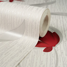 White Silver Floral Wallpaper Erismann Red Textured Metallic Shimmer Glitter